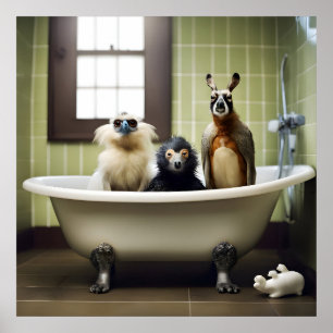 Affiche Animaux amusants dans la salle de bain