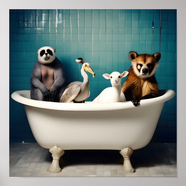 Affiche Animaux amusants dans la salle de bain (Devant)