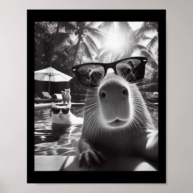 Affiche Animaux Amusants Piscine Capybara Selfie Avec Ca (Devant)