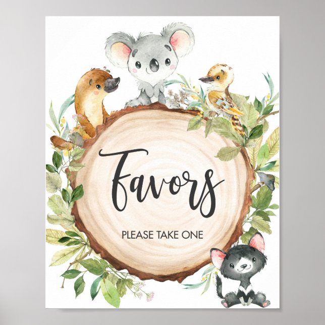 Affiche Animaux australiens Baby shower de verdure (Devant)