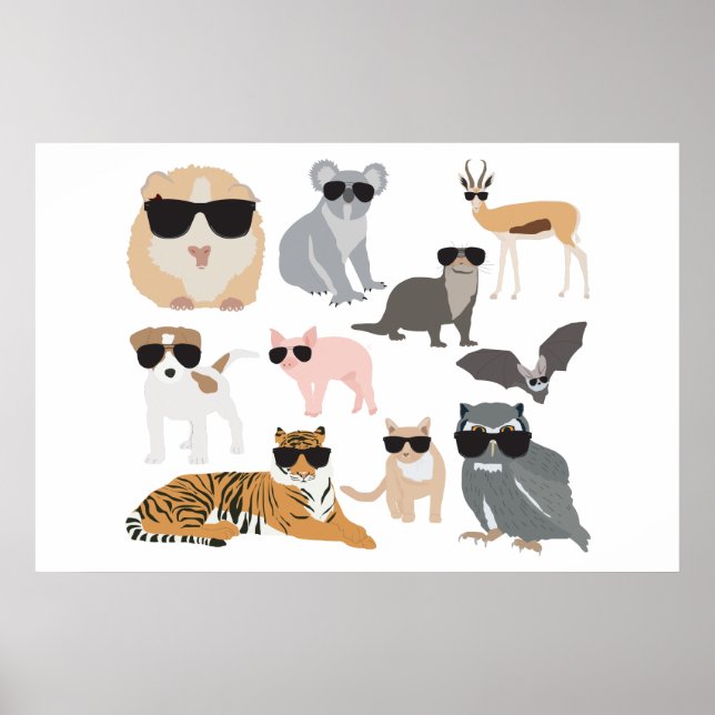 Affiche Animaux cool et amusants portant des lunettes de s (Devant)