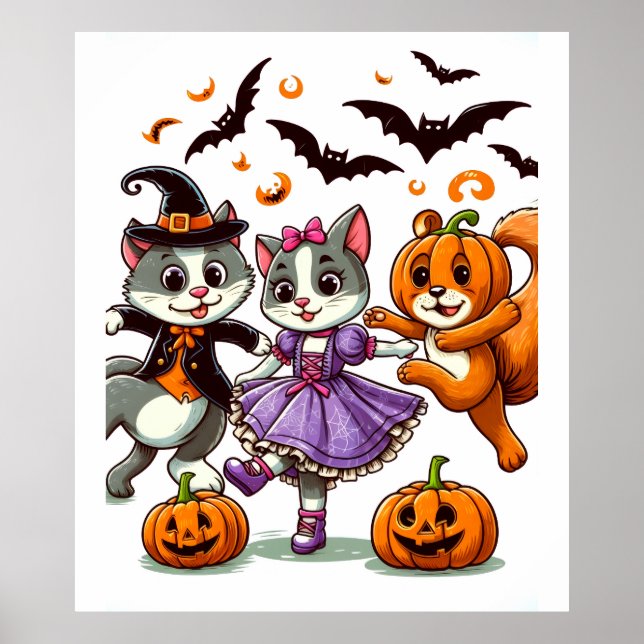 Affiche Animaux dansants en costumes d'Halloween (Devant)
