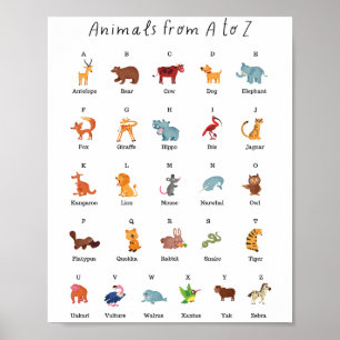 Affiche Animaux de A à Z Éducation scolaire Apprentissage