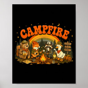 Affiche Animaux de camping feu de camp campeur aventure pl