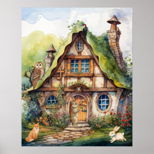 Affiche Animaux de Cottage Fantastique Aquarelle Fantaisis