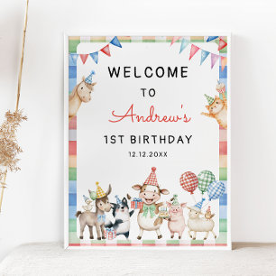 Affiche Animaux de ferme Appel à toute la fête 1er anniver