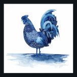 Affiche Animaux de ferme bleu Cobalt - Coq<br><div class="desc">Cobalt Farm Animals IV par Grace Popp. Présente un coq dans une couleur bleu cobalt profonde avec une variété de conceptions, </div>
