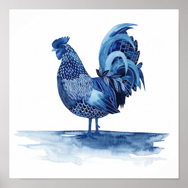 Affiche Animaux de ferme bleu Cobalt - Coq (Devant)