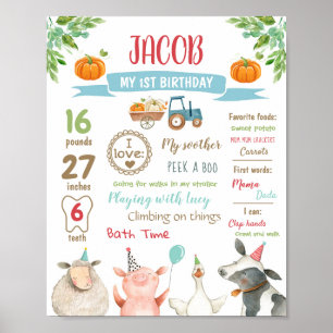 Affiche Animaux de ferme Citrouille Premier anniversaire G