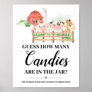 Affiche Animaux de ferme Combien de bonbons Baby shower Je