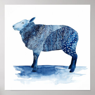 Affiche Animaux de ferme de bleu de cobalt - moutons