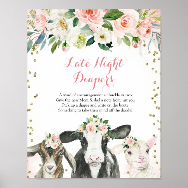 Affiche Animaux de ferme Floral Girl Late Night Diaper Pos (Devant)