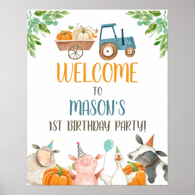 Affiche Animaux de ferme Garçon Anniversaire Citrouille de (Devant)