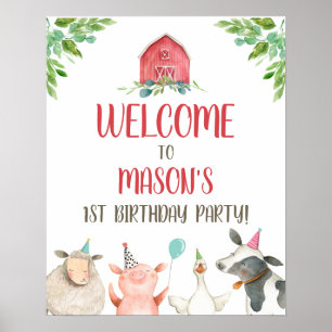 Affiche Animaux de ferme Garçon fête d'anniversaire Grange