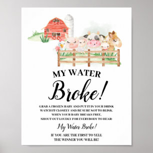 Affiche Animaux de ferme Mon eau Broke panneau Baby shower