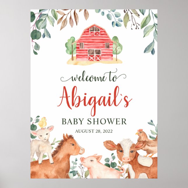 Affiche Animaux de ferme Parade Baby shower de bienvenue P (Devant)