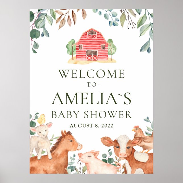 Affiche Animaux de ferme Parade Baby shower de bienvenue P (Devant)