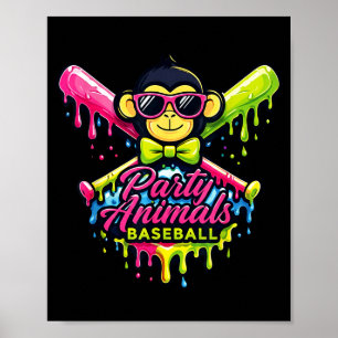 Affiche Animaux de fête baseball singe drôle