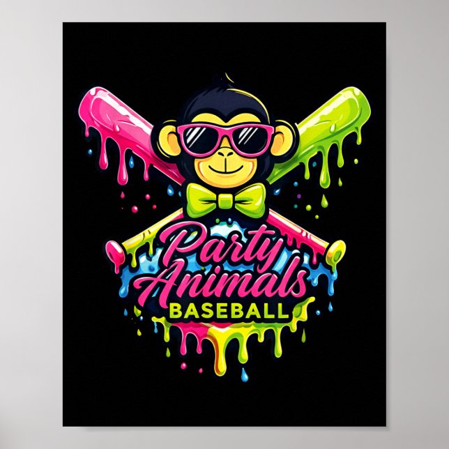 Affiche Animaux de fête baseball singe drôle  (Devant)