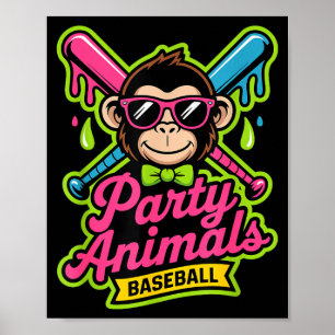 Affiche Animaux de fête baseball singe drôle slime vibrant