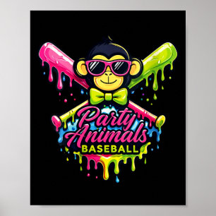 Affiche Animaux de fête de femmes baseball singe drôle 