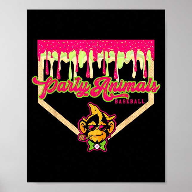 Affiche Animaux de fête plaque monkey baseball dégoulinant (Devant)