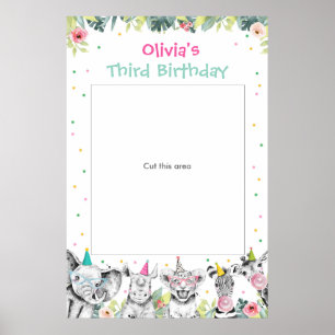 Affiche Animaux de fête Safari Girl Zoo Photo Booth Frame