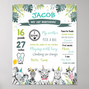 Affiche Animaux de fête Safari Premier anniversaire Jalons