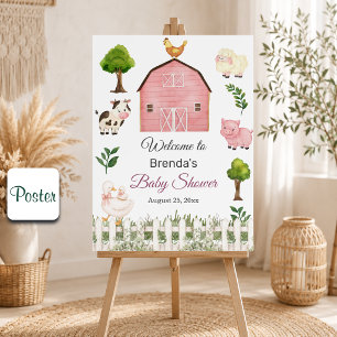 Affiche Animaux de la ferme à l'aquarelle Baby Shower de l