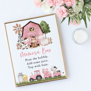 Affiche Animaux de la ferme, Animaux mignons, Grange rose,