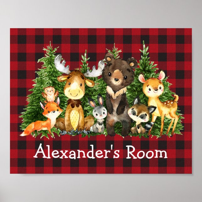 Affiche Animaux de la forêt à l'aquarelle Plaid Arbres For (Devant)
