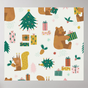 Affiche Animaux de la forêt de Noël : Vibe Vintage