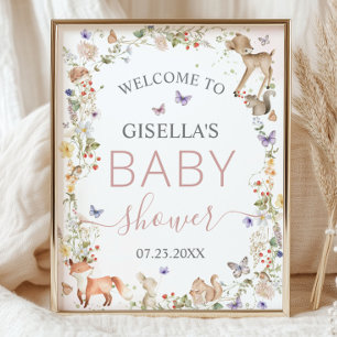 Affiche Animaux de la forêt fantaisistes Baby Shower Fleur
