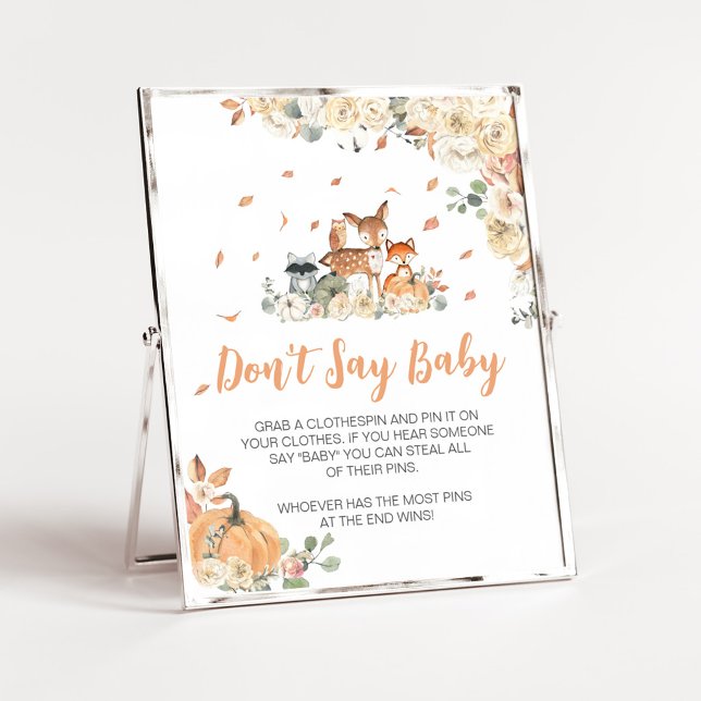 Affiche Animaux de la forêt florale Ne dites pas Panneau p (Floral Woodland Animals Baby Shower Don't Say Baby Sign)
