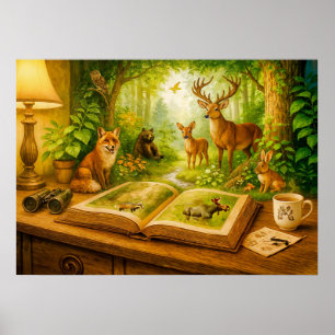 Affiche Animaux de la forêt sortant d'un livre ouvert