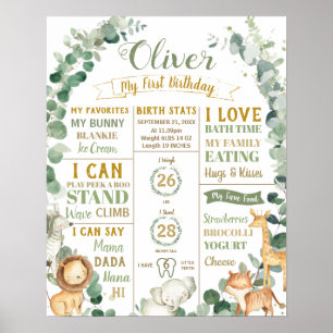 Affiche Animaux de la jungle Anniversaire Jalon Statistiqu