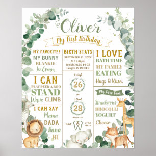 Affiche Animaux de la jungle étape anniversaire Statistiqu