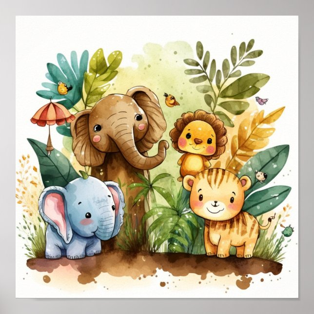 Affiche Animaux de la Jungle Mignons pour Enfants (Devant)