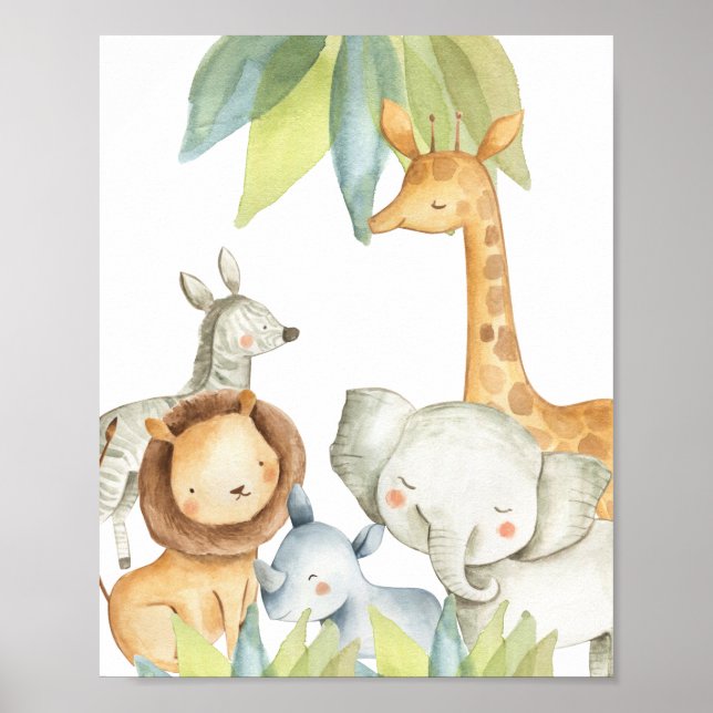 Affiche Animaux de la Jungle Safari Enfants Mignons (Devant)