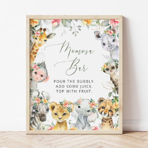 Affiche Animaux de la jungle, Safari, Fleurs, Momosa Bar