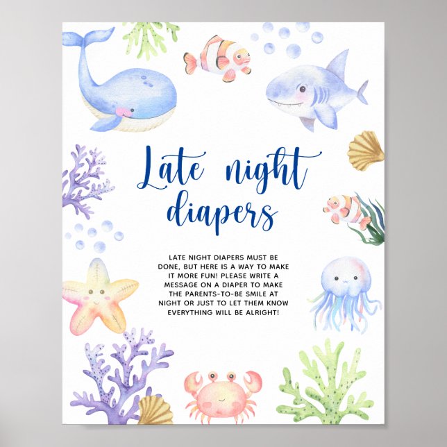 Affiche Animaux de l'océan à l'aquarelle - Couches de nuit (Devant)