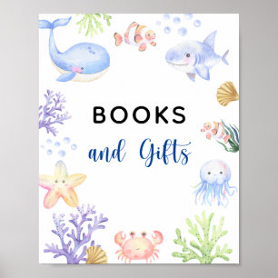 Affiche Animaux de l'océan à l'aquarelle - Livres et cadea