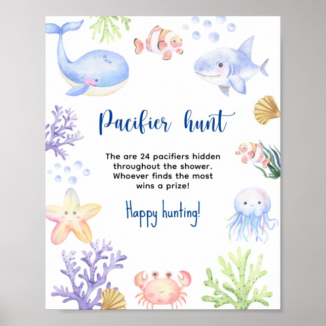 Affiche Animaux de l'océan - Jeu de chasse à la tétine pou (Devant)