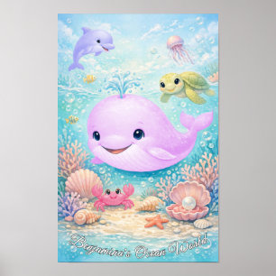 Affiche Animaux de l'océan pastel Fille Baleine Dauphin To
