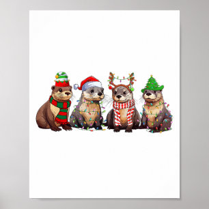 Affiche Animaux de Noël mignon loutre pyjama drôle de lumi