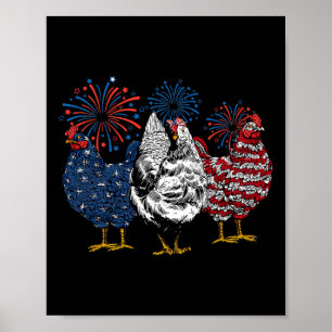 Affiche Animaux de poulet américains drôle 4 juillet feu