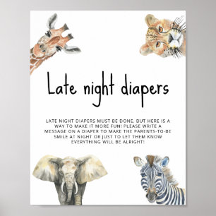 Affiche Animaux de safari à l'aquarelle - Couches de nuit