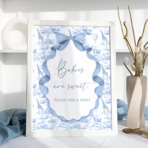 Affiche Animaux de Safari Bleu Toile de Jouy Bébés sont Mi