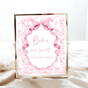 Affiche Animaux de Safari Toile de Jouy Rose Bébés sont Mi