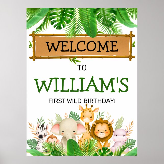 Affiche Animaux de Safari Wild One Anniversaire  (Devant)